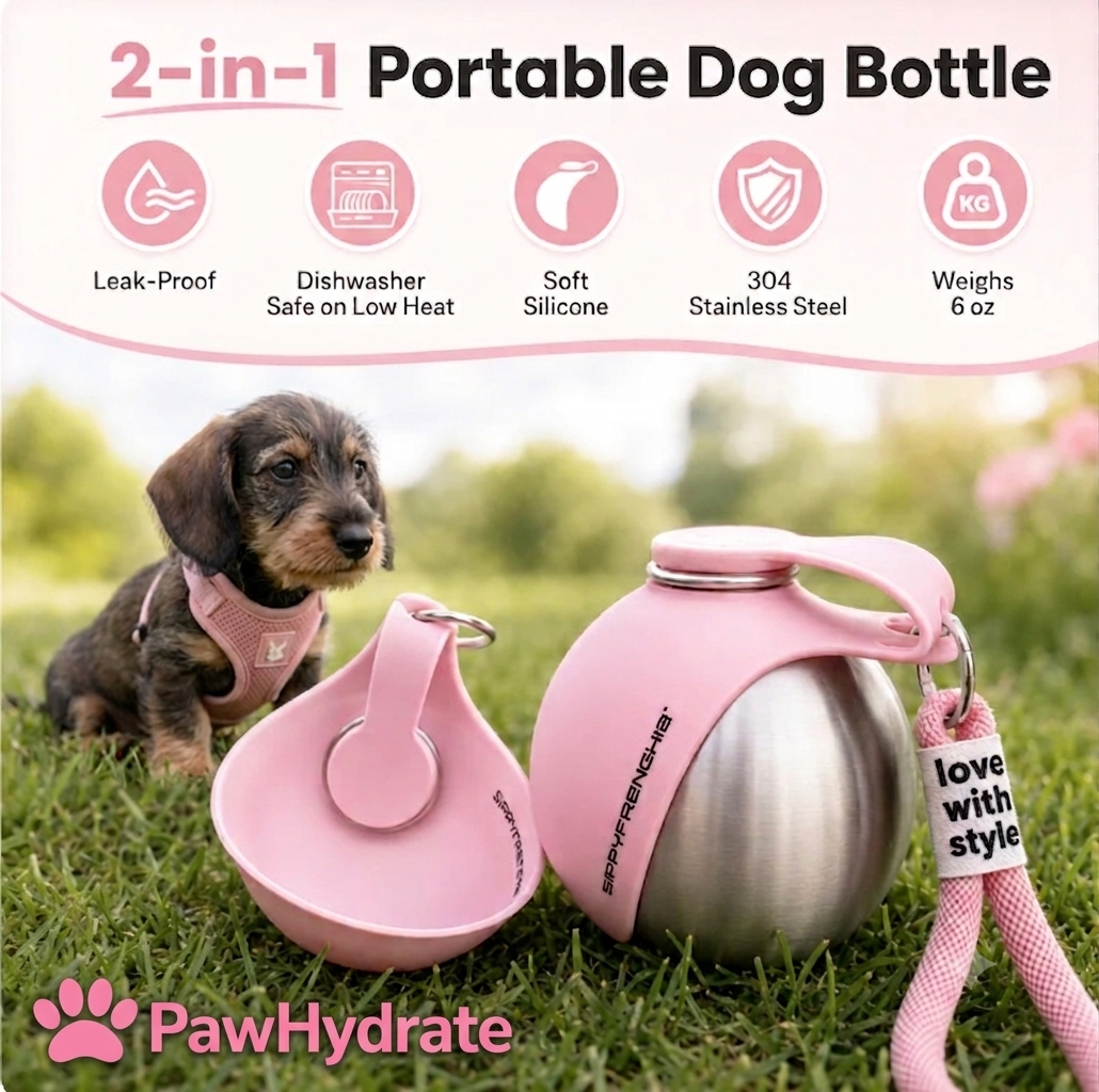 PawHydrate™ – Portable 2‑in‑1 Dog Water Bottle